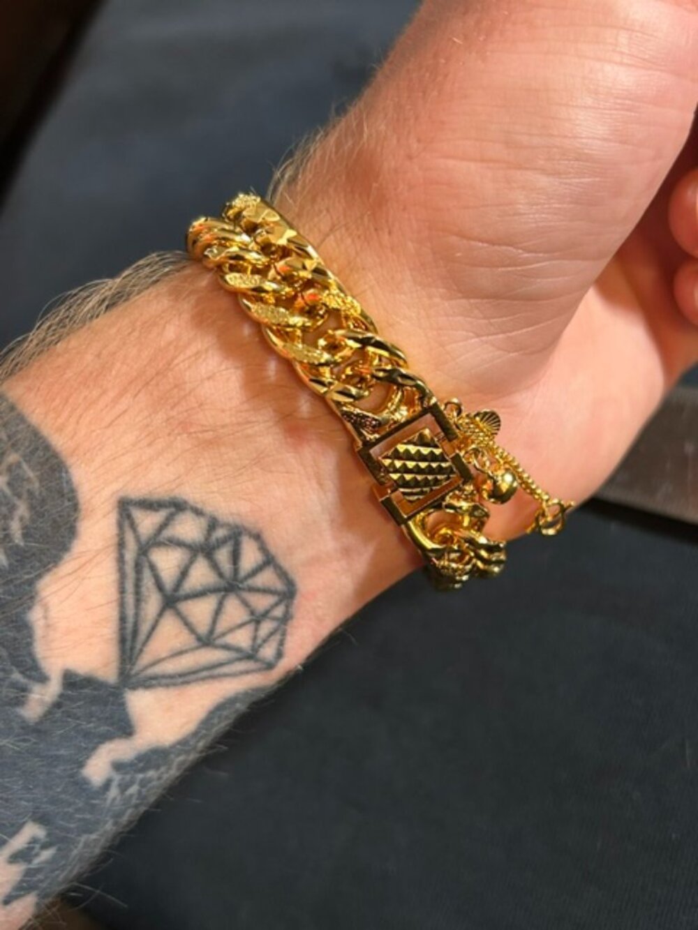 Men's Heavy Gold Double Cuban Link Bracelet With Safety Chain